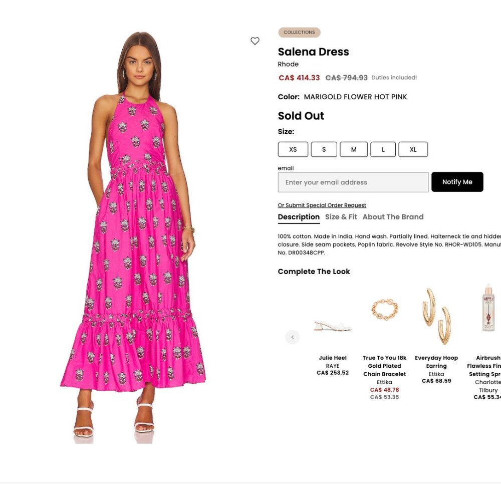 RHODE salena maxi dress in hot pink marigold flower